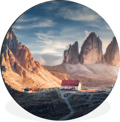 Produktbild von MuchoWow® Aluminium Wandkreis Haus - Berge - Landschaft Ø 60 cm Wanddeko Modern Wohnzimmer - Wand Kreis - Wandbild - Schlafzimmer - Aluminium Bild - Kinderzimmer - Wohnzimmer Dekoration - Wandschmuck