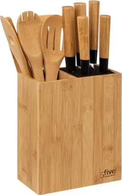 Produktbild von 5five Simply Smart kuchynský organizér s príslušenstvom 11 ks, blok na nože s 5 nožmi, bambus, oceľ, 189690