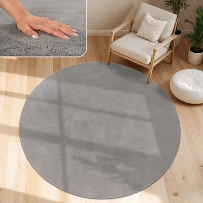 Produktbild von Moderner Wohnzimmer Teppich Kurzflor Waschbar Weich Felloptik Anti-Rutsch Grösse 160 cm Rund