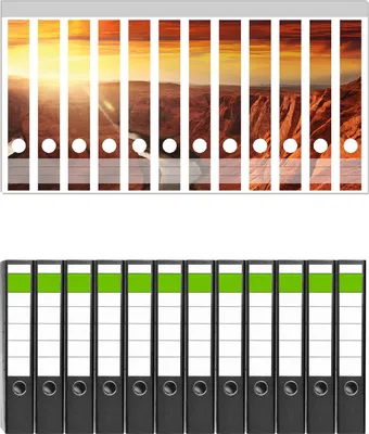 Produktbild von Wallario 12 Stück schmale Ordner inkl. Klebeetiketten mit Motive Grand Canyon bei Sonnenuntergang -  Set mit Rückenschildern / Ordnerrücken Stickern