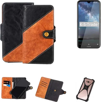 Produktbild von K-S-Trade Handyhülle Schutzhülle Bookstyle Case Wallet-Case kompatibel mit Nokia 2.2 (2019) Handy Cover Bumper Klapphülle schwarz hellbraun 1x