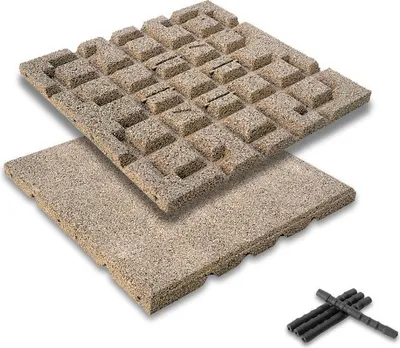 Immagine prodotto di set di 4 tappetini anticaduta bepco - (40x40cm, sabbia) - piastrelle in gomma antiurto e antiscivolo, con 16x perni di collegamento, in gomma riciclata al 100%