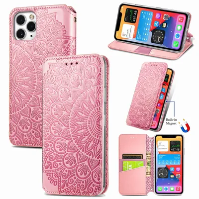 Image de Étui König Design compatible avec l'iPhone 11 Pro Max d'Apple - Étui en similicuir pour téléphone portable - Étui rose