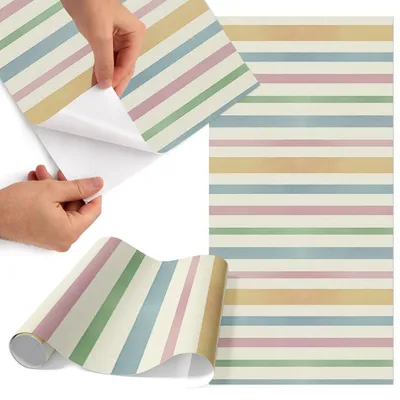 Produktbild von Möbelfolie 50x100 cm - Klebefolie Möbel - Selbstklebende Folie - Folie für Möbel - Möbelfolie Küche - Klebefolie Küche - Möbelfolie Schrank - Wasserdicht - Abwaschbar - Selbstklebend - Luftblasenfrei - Rückstandslos entfernbar - Pastellstreifen