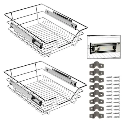 Produktbild von 2x Küchenregal Teleskopschublade 40cm aus Metall, belastbar bis 25kg
