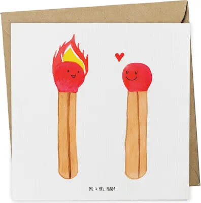 Produktbild von Mr. & Mrs. Panda Klappkarte Streichhölzer - Weiß - Geschenk, doppelkarte, Liebesbeweis, Glückwunschkarte, Grußkarte, Freundin, anlasskarte, faltkarte, Liebesgeschenk