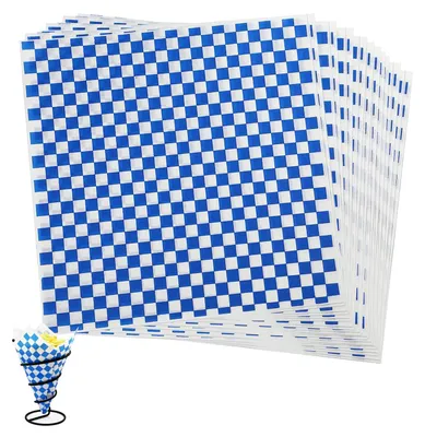 Produktbild von Feinkostpapier, 100 Blatt Frittierpapier für Körbe, umweltfreundliches Backpapier, Geschenkpapier für Hamburger, Antihaftpapier für Brot, Käse, Sandwiches, Hamburger, Pommes frites (28x26cm, blau)