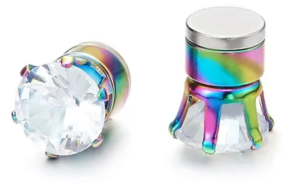 Produktbild von Magnetische Zirkonia-Ohrstecker - Edelstahl - Click-On Ohrstecker - Fakeplugs - Tunnel - Geeignet für Damen und Herren - Silber