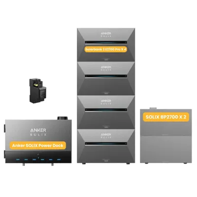 Produktbild von Powerness Balkonkraftwerk Speicher mit Anker Multisystem SOLIX Solarbank Power Dock & 4x Solarbank 3 E2700 Pro, Smart Meter,2x BP2700 Erweiterungsakku