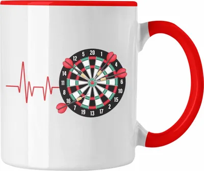 Produktbild von Trendation - Darts Herzschlag Tasse Geschenk für Dart Spieler Hobby Geschenkidee (Rot)