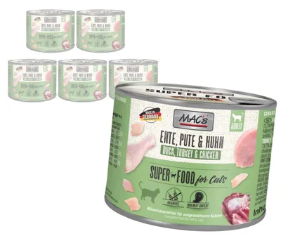 Produktbild von MAC's 6x200g getreidefreies Nassfutter für Katzen, Ente, Pute, Huhn