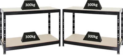 Produktbild von Mega Deal | 2x Werkbank Tiger | 300 kg pro Fachboden | HxBxT 90x140x60 cm | Schwarz