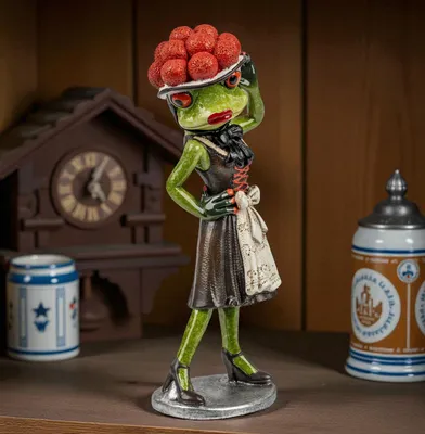 Produktbild von formano Schwarzwald Frosch handbemalte Dekofigur Schwarzwaldmädel mit Bollenhut 18 cm