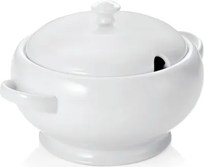 Produktbild von 3x Terrine + Deckel mit Löffelaussparung 2,5 l, weiß, Porzellan Schüssel