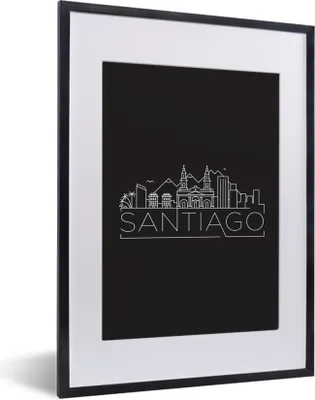Produktbild von MuchoWow® MuchoWow® Gerahmtes Poster Skyline "Santiago" schwarz auf weiß 30x40 cm - Poster mit zchwarzem Bilderrahmen - Wandposter Schlafzimmer