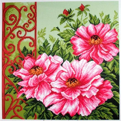 Produktbild von Aida-Stoff zum Kreuzstich „Pfingstrosen im Garten“ pa1347, 34 x 34 cm