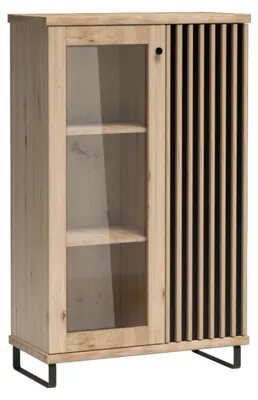 Produktbild von Vitrine NAKUSP - Eiche - Lamellen - Beleuchtung - 87 x 132 x 41 cm