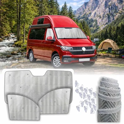 Produktbild von MJS Innen Thermomatten Set kompatibel mit VW Transporter T5 T6 2003–2024 (3-teilig) Thermo-Isolierung & Frontscheiben-Sonnenschutz