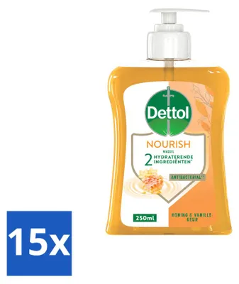 Productafbeelding van 15 x Dettol Nourish handzeep - Honing & Vanille - 250 ml - Voordeelverpakking - 15 stuks