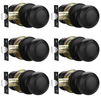 Image de Ensemble de 6 poignées de porte - Poignées noires mates pour intérieur - Sans clé