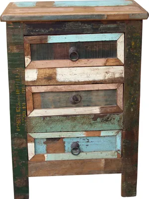 Produktbild von Antiker Bunter Schubfachschrank, Nachtschrank - Modell 10, Braun, Holz, 60*43*32 cm, Kleine Schränke