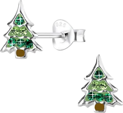 Produktbild von Weihnachtsbaum Ohrstecker: Kinder & Damen Ohrringe Silber 925
