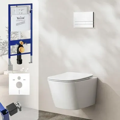 Obrázek produktu pro Kronenbach, závěsné WC, kompaktní provedení, bez splachovacího okraje, kompletní sada, úzký design