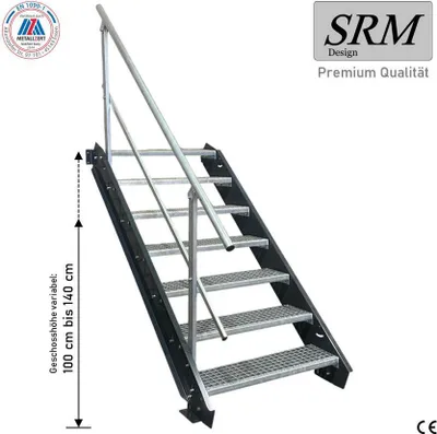 Produktbild von 7 Stufen Stahltreppe Anthrazit Breite 100 cm Geschosshöhe 100 - 140 cm 1x Geländer