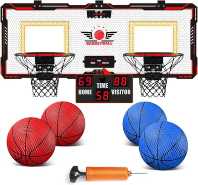 Immagine prodotto di Set per giocare a basket - Gioco di basket elettrico a due canestri da interno, con tabellone segnapunti e palloni - Nero