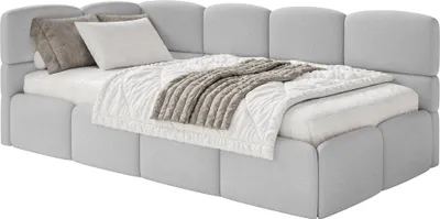 Produktbild von Selsey Cloudy – Jugendbett 120x200, Kopfteil links, Matratze & Bettkasten, Chenille Hellgrau