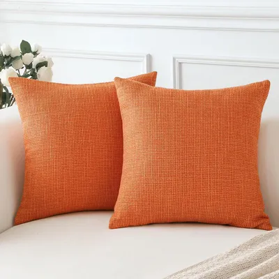 Productafbeelding van Kussensloop, set van 2, 45x45 cm, oranje, linnenlook, polyester