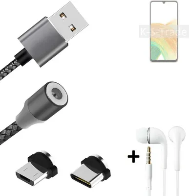 Produktbild von K-S-Trade® Hochwertiges Magnet-Lade-kabel Sync-Kabel Daten-Kabel + Kopfhörer kompatibel mit Samsung Galaxy A33 5G mit USB-Typ-C-Anschluss und