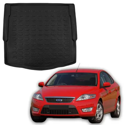 Produktbild von SCOUTT | Kofferraumwanne Laderaumwanne Kompatibel mit Ford Mondeo Sedan 2007-2015 (Standardreserve), mit Hoher Rand, Kofferraum-Schutzmatte, Geriffelt, Aufrollbar, Schwarz
