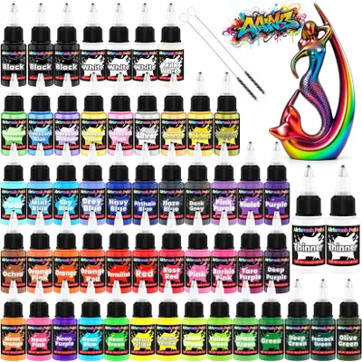 Airbrushfarben-Set, 54 Farben + 2 Verdünner, Acryl, 20 ml