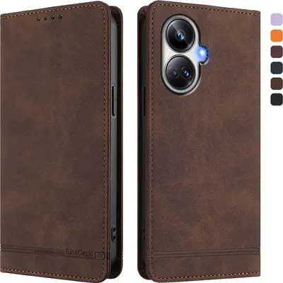 Image de Etui pour Realme 10 Pro+, étui rétro en cuirPolyuréthaneavec support et fentes pour cartes Marron