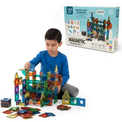 Produktbild von COIL Magnetische Bauklötze, magnetische Blöcke, Kinderspielzeug, bunte Bauklötze, Konstruktionsspielzeugsets, Magnet, magnetische Teile, 105 Elemente