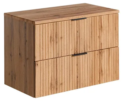 Produktbild von Waschbeckenunterschrank hängend mit Aufsatzplatte - Streifenoptik - Holzfarben hell - 80 cm - ZEVARA