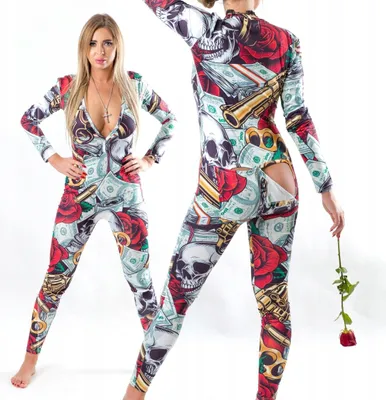 Produktbild von Damen-Pyjamas, Valentinstagsgeschenk Für Sie, Bodysuit Mit Klappe, Guns Roses S