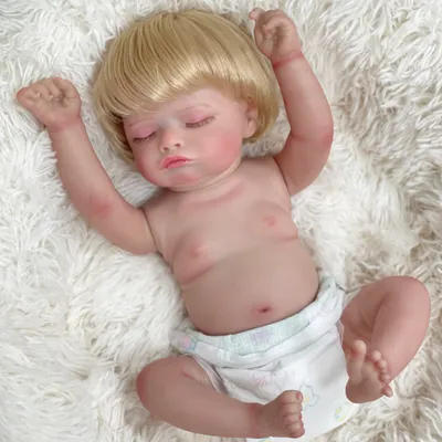 Image de fillette blonde de 45 cm aux yeux fermés, Rosalie, sans vêtements, jouet de poupée de simulation de fille entièrement en plastique
