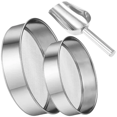 Imagen del producto de Elzusha - Juego de 2 tamices para harina con cucharón para harina - Tamices de acero inoxidable finos para repostería