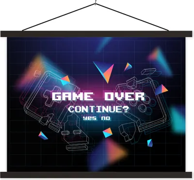Produktbild von MuchoWow® Textilposter Spiele - Arcade - Game Over - Schwarz - Blau - Spiele 120x90 cm mit schwarzem Rahmen - Aufhänger für Poster