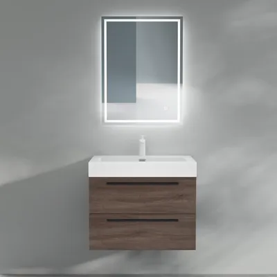 Produktbild von Mai & Mai Badmöbelset Komplett Set Waschbeckenunterschrank 73cm Unterschrank mit Waschschbecken aus Mineralguss und LED-Badspiegel Quadratto
