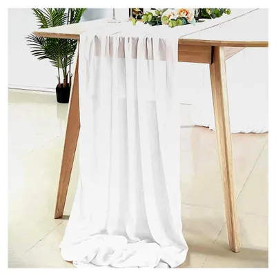 Produktbild von Tischläufer Chiffon, 70 x 300 cm, weiß, Tüll, waschbar, Tischdeko für Hochzeit, romantisch, halbtransparent, lange Tischdecke für Boho-Hochzeiten, Geburtstagsfeiern, Partys, drinnen und draußen
