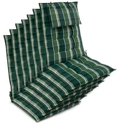 Produktbild von Beautissu 7er Set Sun-HL Hochlehner Auflage 120x50x8cm Grün-Kariert