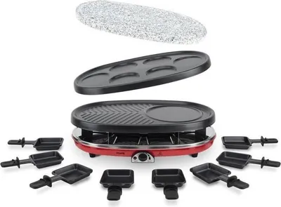 Image de Appareil à Raclette 4 en 1 H.Koenig RP418, Jusqu'à 8 Personnes, 3 Plaques Interchangeables, Température Réglable, 1500W