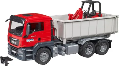 Obrázek produktu pro Bruder, nákladní automobil MAN Tgs s kontejnerem a nakladačem Schaffer na staveništi, zmenšenina 1/16, červený