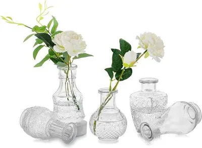 Produktbild von Famanu Glasvase Set - 5 Stück Vintage Mini Vasen - Klar