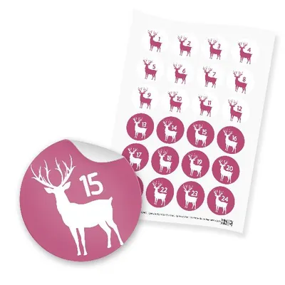 Produktbild von itenga 24x Zahlensticker Z47 Rentier 1-24 Beere / Weiß