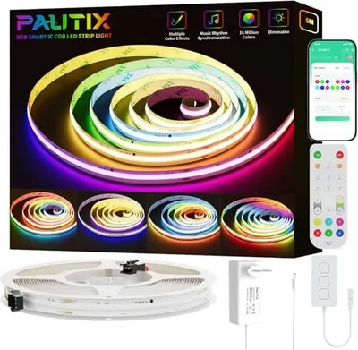Produktbild von Pautix WiFi RGB Smart IC Cob LED-Streifen-Kit, 5 m, 24 V Pixel, adressierbares Regenbogen-Farbband, Funktion Alexa Netzteil DIY Lighting