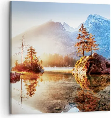 Produktbild von Bild auf Leinwand - Leinwandbild - Einteilig - Morgendämmerung Berge See - 60x60cm - Wand Bild - Wanddeko - Wandbilder - Leinwanddruck - Bilder - Wanddekoration - Leinwand bilder - AC60x60-4617